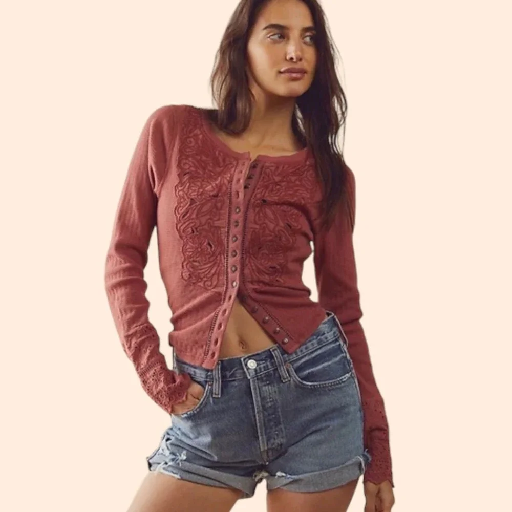 NWT Free People Rose Smoke Sidelines Top